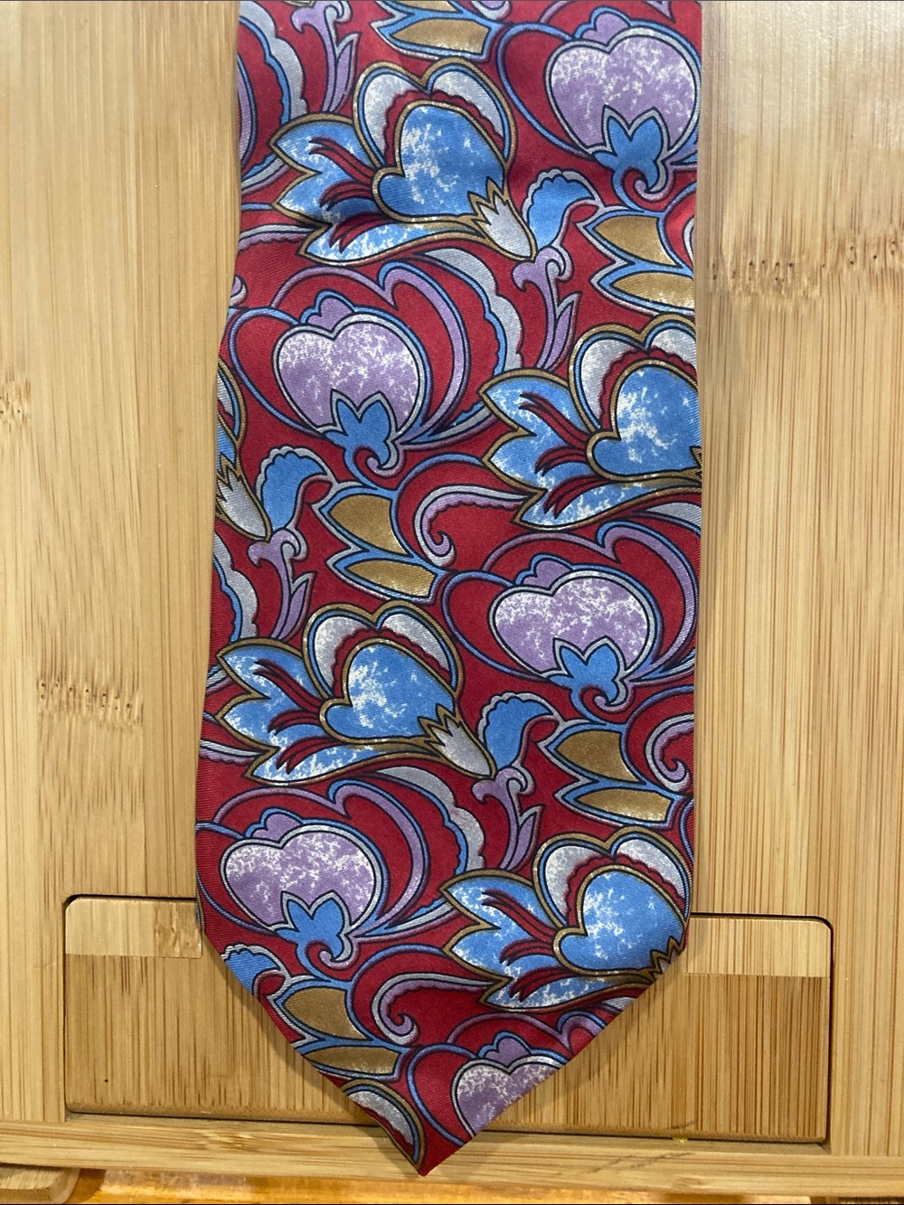 Geoffrey Beene Red Floral Paisley Silk Tie with Blue and Purple Accents